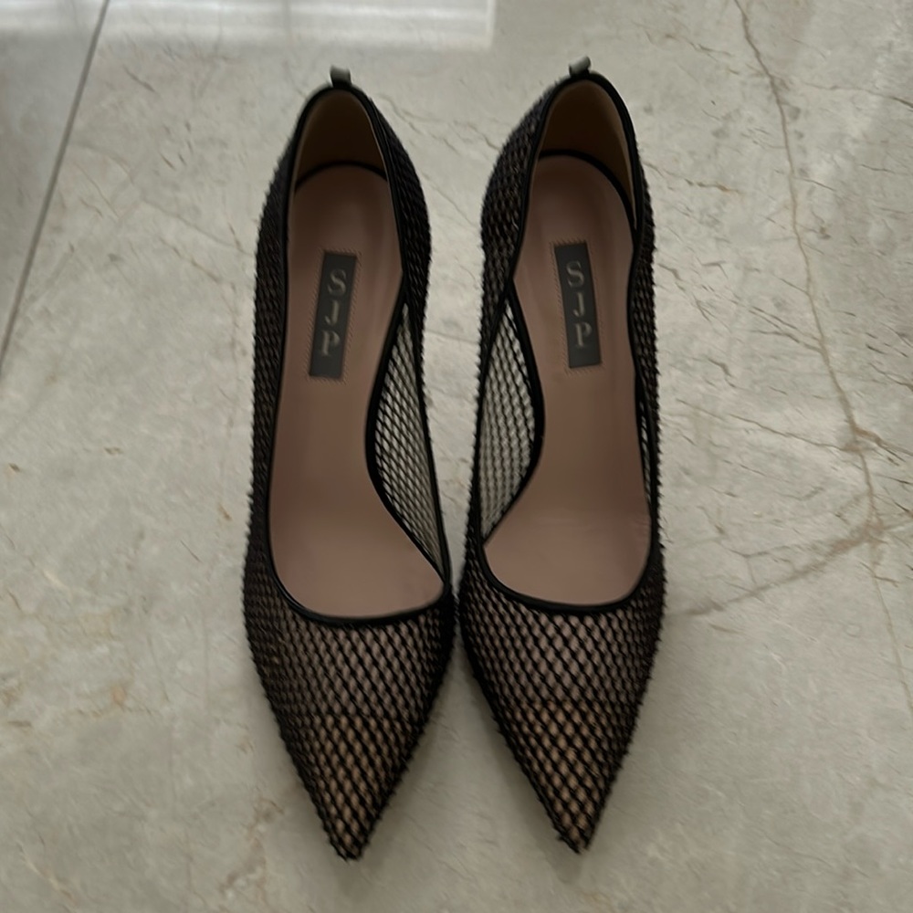 SJP by Sarah Jessica Parker The Fawn heel in fishnet mesh